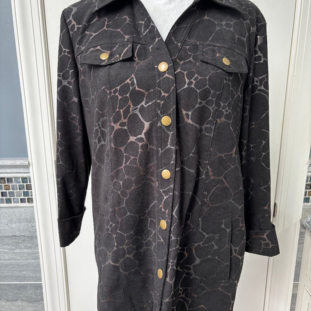 JM Collection 3/4 Sleeve Faux Suede Snaps Animal Print Black Jacket Size 12